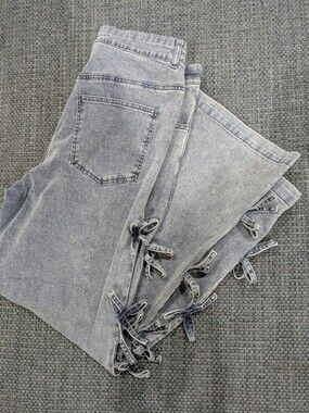 entro Washed Gray Tie-Side Denim Overalls